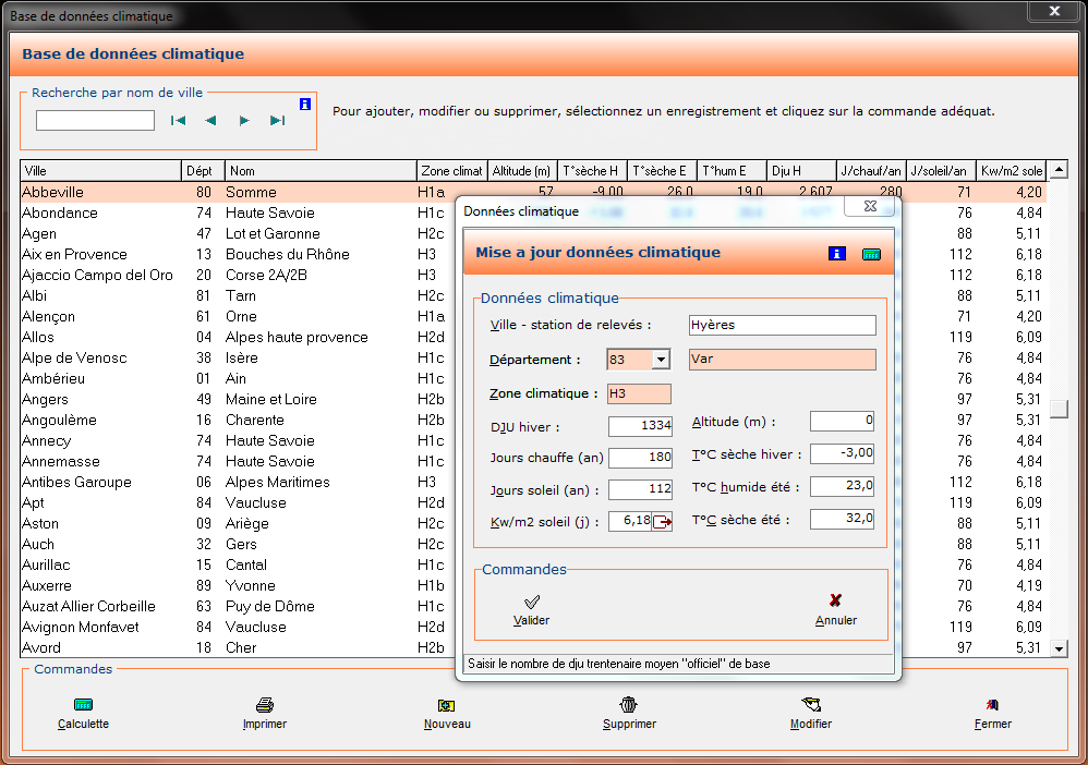 Base de données climatique